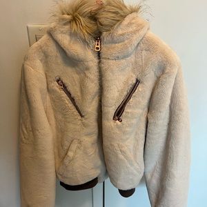 Ramy Brooke reversible fur and rose gold metallic